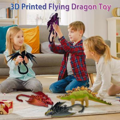 3D-gedrucktes geflügeltes Drachenornament, flexibler, beweglicher Drache mit Flügeln, Zappeldrachenspielzeug für die Schreibtischdekoration im Homeoffice und zum Stressabbau