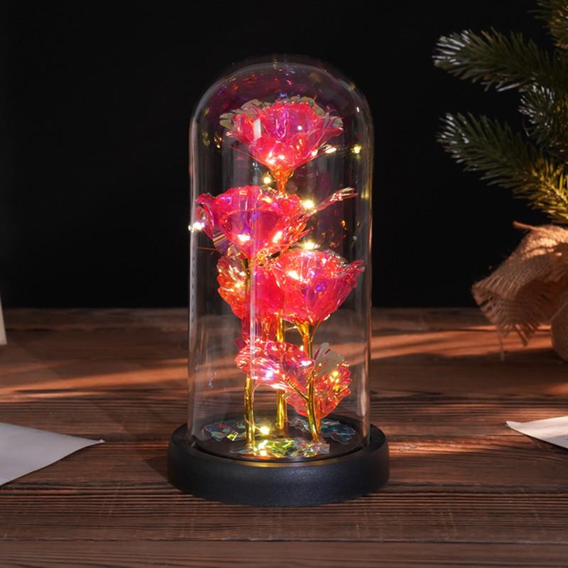 Three glass cover rose ornament creative Christmas Valentine's Day gift immortal flower gold foil night light
