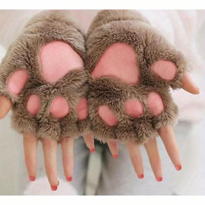 Süße Plüschhandschuhe für Frauen mit Katzenklaue, Pfote, warm, weicher Plüsch, kurze fingerlose, flauschige Bärenkatzenhandschuhe, Kostüm, Halbfinger, Partygeschenk