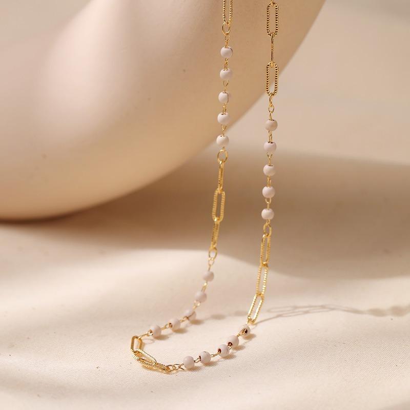 K Gold Plated Brass Spliced Chain Synthetic Turquoise Clavicle Necklace