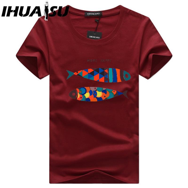 IHUASU Bavlněné tričko s krátkým rukávem Pánská móda Košile s volným polovičním rukávem Košile s potiskem