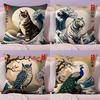 Animals The Great Wave Katsushika Hokusai Cushion Cover Plush Fabric Soft Double-Sided Printed Sofa Warm Home Gift Pillow Cover
