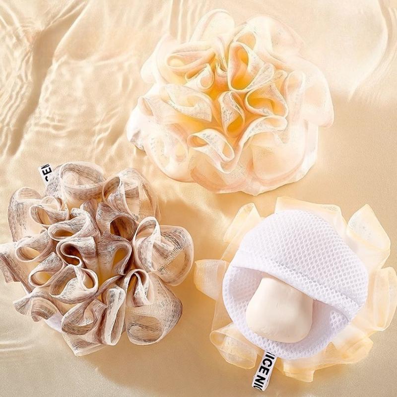 Easy To Clean Personal Care Soap Mesh Pouch Lanyard Bath Puff Fast Foaming Shower Net Bath Flower Scrubbing Bathroom Accessories