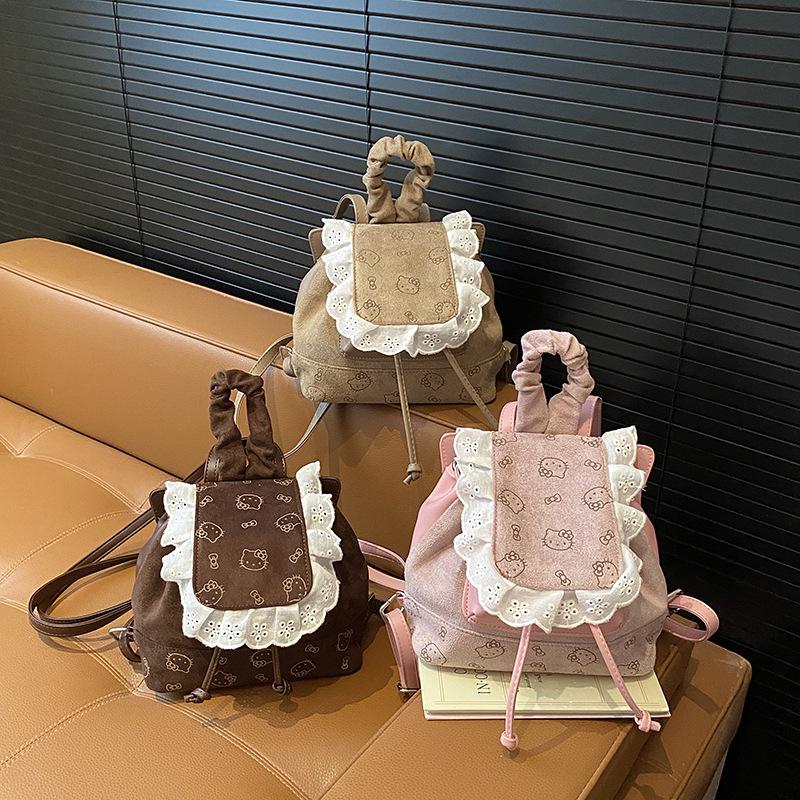 Korean Style Cartoon Backpack for Women - Cute Lace Design, Autumn & Winter 2025