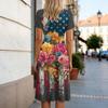 Women’s V Neck Short Sleeve Maxi Dress with Star and Floral Print 4th of July Dress Independence Day Dress Holiday Party Outfit