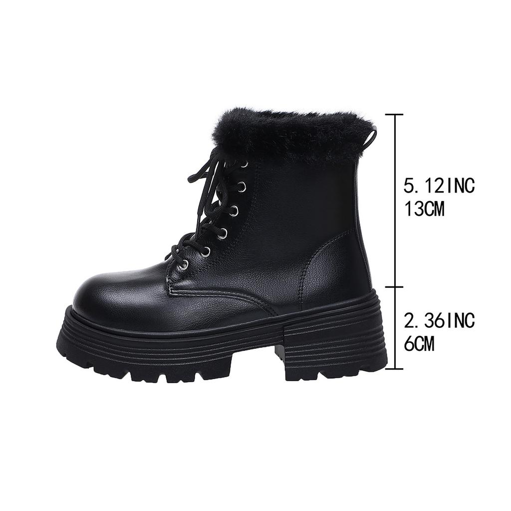 Women's Large Size Thick Sole Winter Warm Fur One Snow Boots Thickened Lined Ankle Boots Non-slip Hiking Sports Cotton Shoes Martin Boots