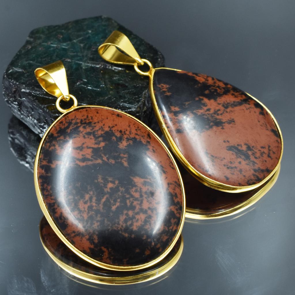 Mahogany 91.05 Ct Pair Oval-Pear Cut Pendant 925 Sterling Silver Gemstone mmy-332-k