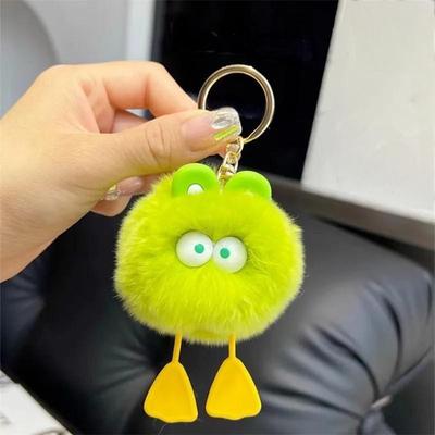 Chaveiro criativo fofo com pingente de bola de pelo de diabo, enfeite de carro para presente