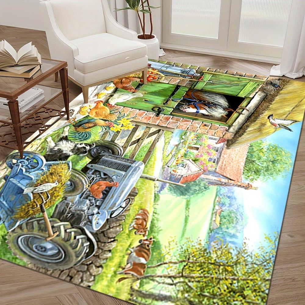 Cartoon Farm Animal Carpet Mat - Children's Room Game Room Bedroom Carpet Decoration Colorful Chicken Pig Cow Pattern Carpet