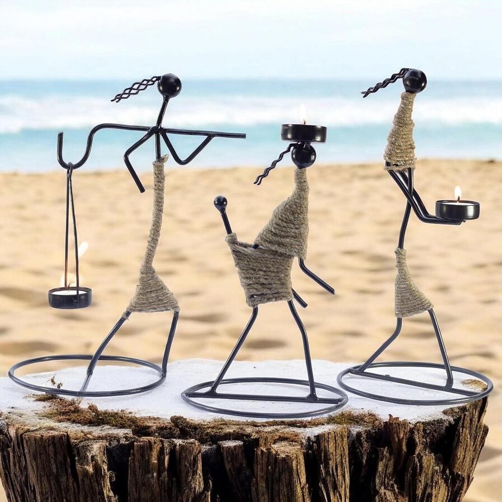 Eisen Teelichthalter Set – Handgefertigte Metallfiguren mit Juteschnur, 30 cm – Dekorative Kerzenhalter für Zuhause, Festivals und Geschenke