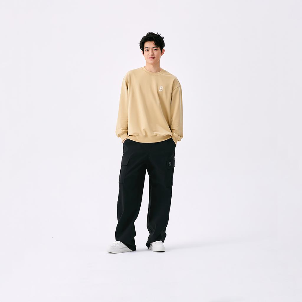 New MLB MONOGRAM Collection Boston Red Sox SS25 Crewneck Sweatshirt Unisex Light Beige Yellow 3AMTM0451-43BGL