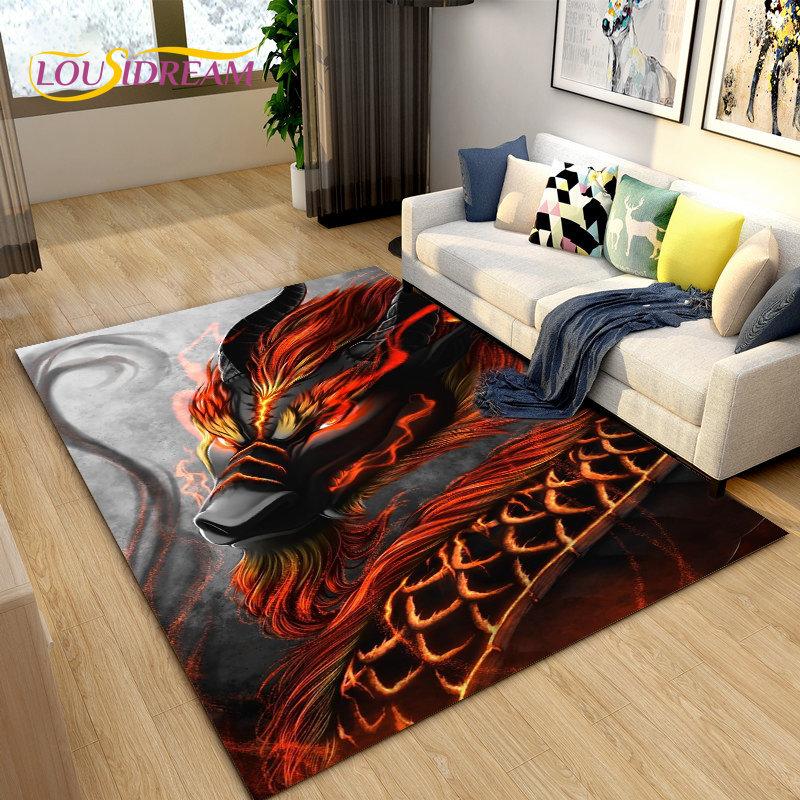 3D Mysterious Dragon Area Rug,Carpet Rug for Living Room Bedroom Sofa Doormat Decoration,Children Play Game Non-slip Floor Mat