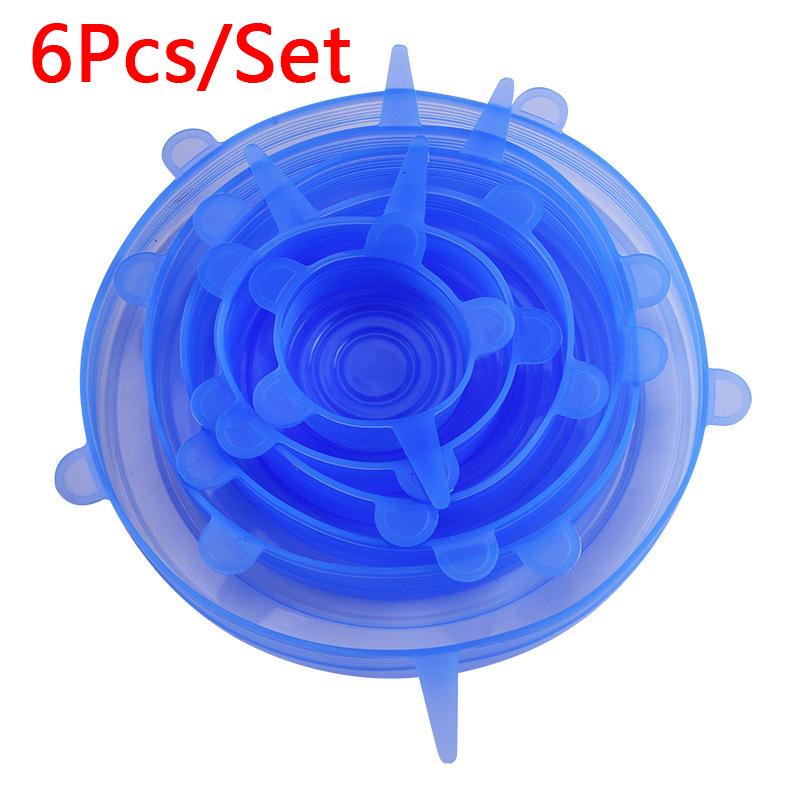 6 Pcs/Set Reusable Silicone Covers Caps Adaptable Silicone Lids For Cans Food Dishes Fresh-keeping Kitchen Accessories Utensils