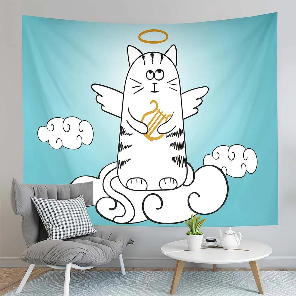 Wandteppich mit Cartoon-Motiv, süße Katze, für Zuhause, Wanddekoration, Wandteppich für Büro, Wohnzimmer