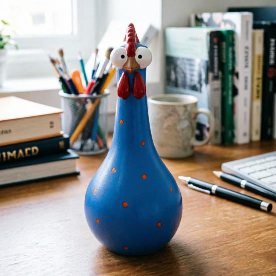 Long Neck Colorful Chicken Statue, Big Eye Cartoon Resin Rooster Vase, Funny Outdoor Cock-Shaped Vase for Lawn, Yard, Office, Home Decor