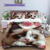 Ragdoll Cat and Rose Pattern Bedding Home Decoration Birthday Gift (1 * Duvet Cover + 2 * Pillowcase, Without Core)