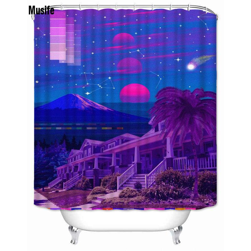 

Musife На заказ Высококачественная шторка для душа в стиле Vaporwave Водонепроницаемая Полиэстер для ванной комнаты Занавеска для ванной W60H190(CM)-1 Pcs