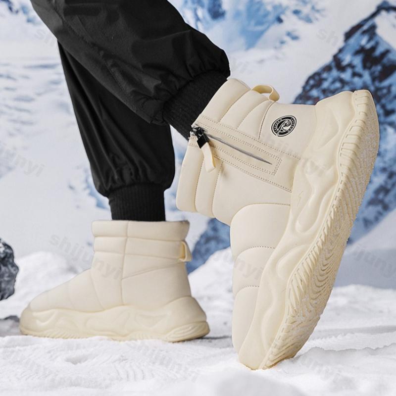 Men Snow Boots 2026 Winter New Plush Thicken Outdoor Non Slip Cotton Shoes Fashion Side Zipper Trendy Height Increase Warm Shoes