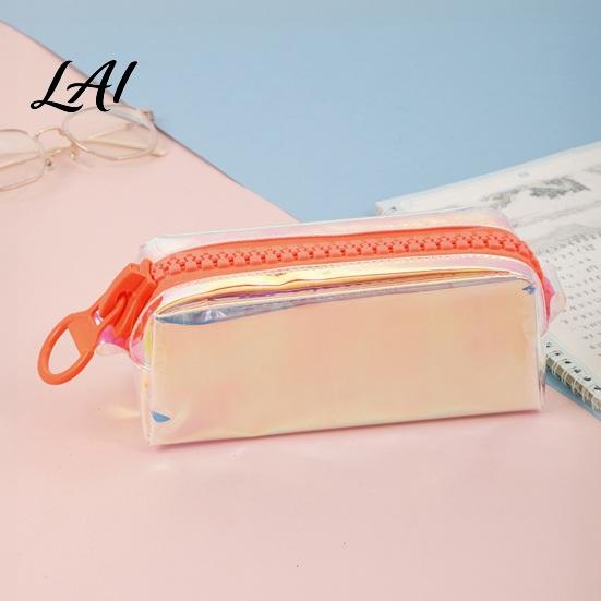 Multi-pen Storage Pouch Iridescent Holographic Pencil Case Transparent Stationery Bag with Wide School Supplies Organizer U-Shaped Zipper,