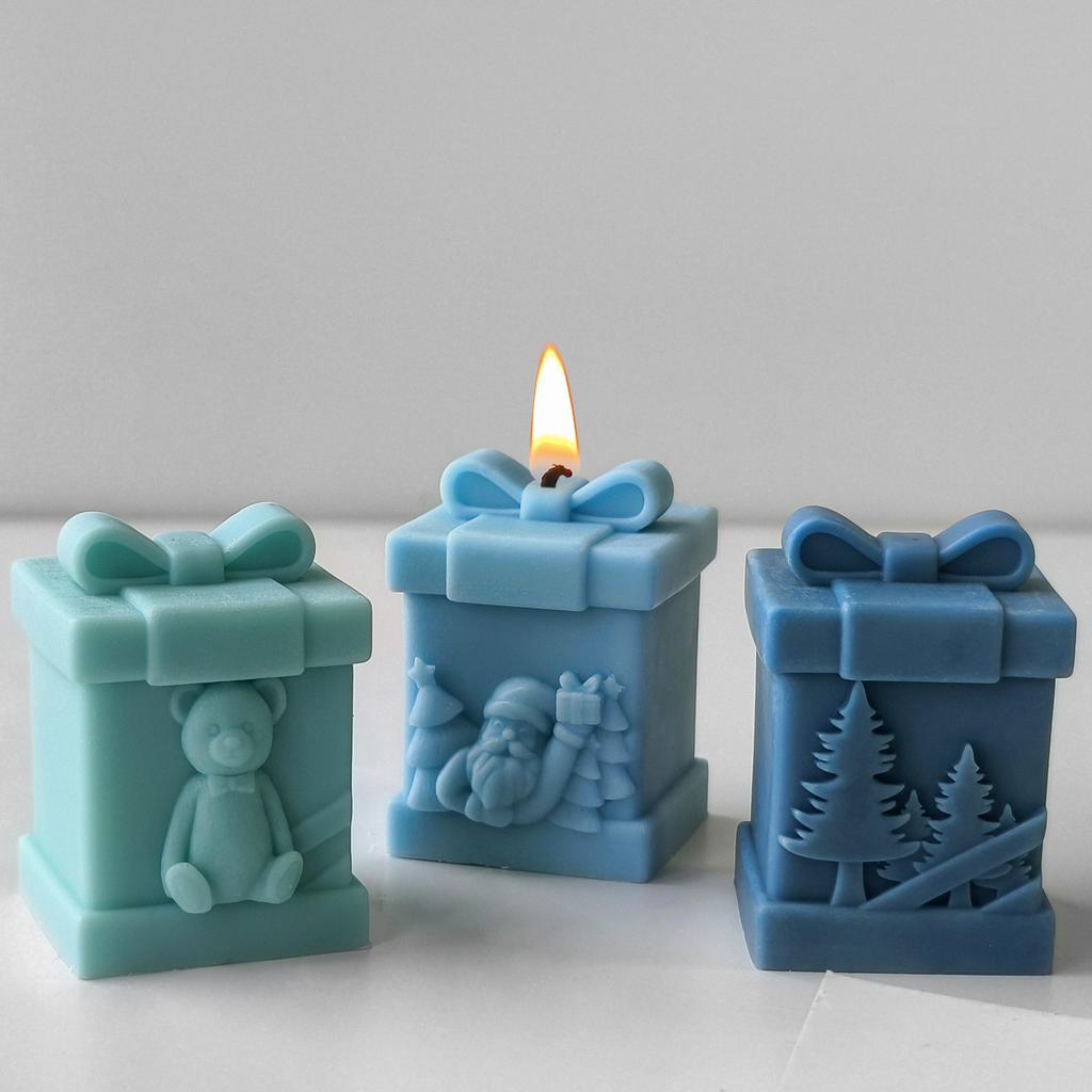 3D Santa Christmas Gift Box Silicone Mold DIY Aroma Candle Plaster Decoration Mould Christmas Chocolate Candy Molds