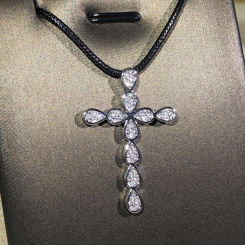 925 sterling copper fashion jewelry cross pendant sweater necklace ladies white zircon cross pendant jewelry gift religion
