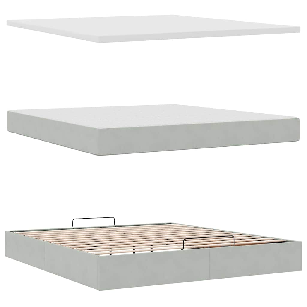 Enjoy a restful night s sleep with this Ottoman bed with mattress in light grey 160 x 200 cm upholstered in velvet