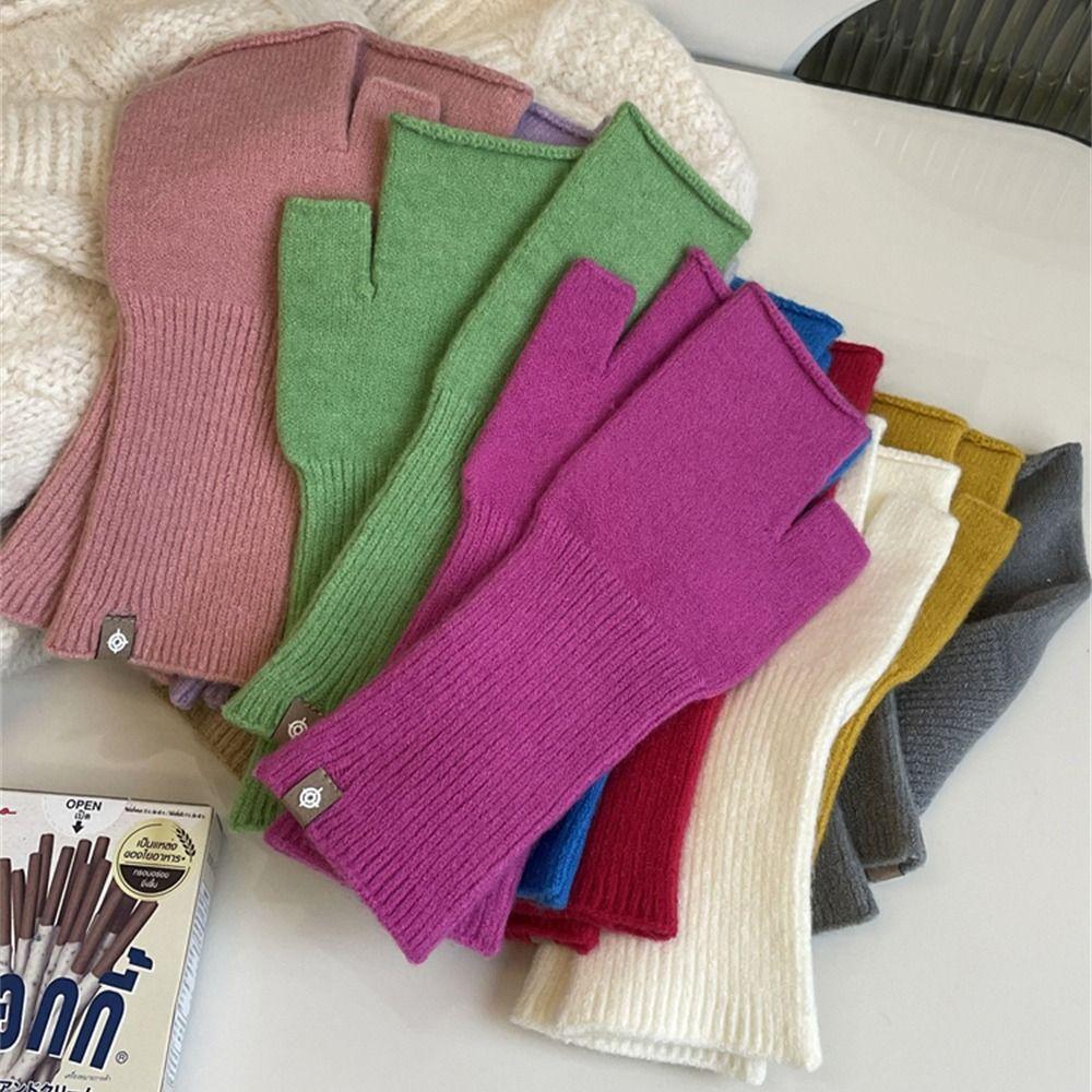 Warme Strickhandschuhe Elastische Fingerlose Fäustlinge Niedliche Halbfingerhandschuhe für Herbst Winter