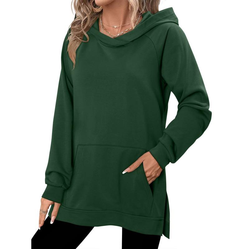 Felpa con cappuccio da donna S, tinta unita classica, con tasche, orlo spaccato, manica lunga