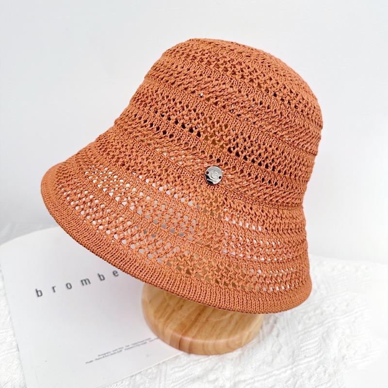 Hat Women's Summer Sunscreen Knitted Bucket Hat Small Brim Fisherman Thin Hollow Ultra Light Leisure Basin Hat Versatile