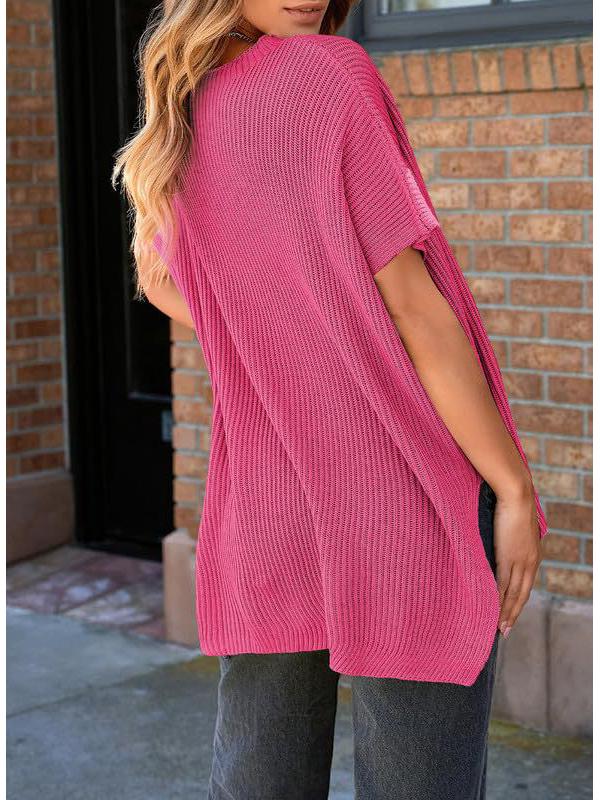 2024 Women's Summer Solid Color Knit Crew Neck Pullover T-Shirt - European & American Casual Loose Fit, Drop Shoulder, Short Sleeve Top