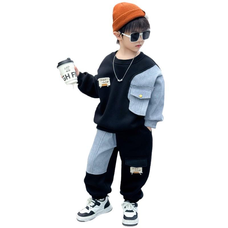 Spring Autumn 2025 Boys' Korean-Style Fleece Denim Set