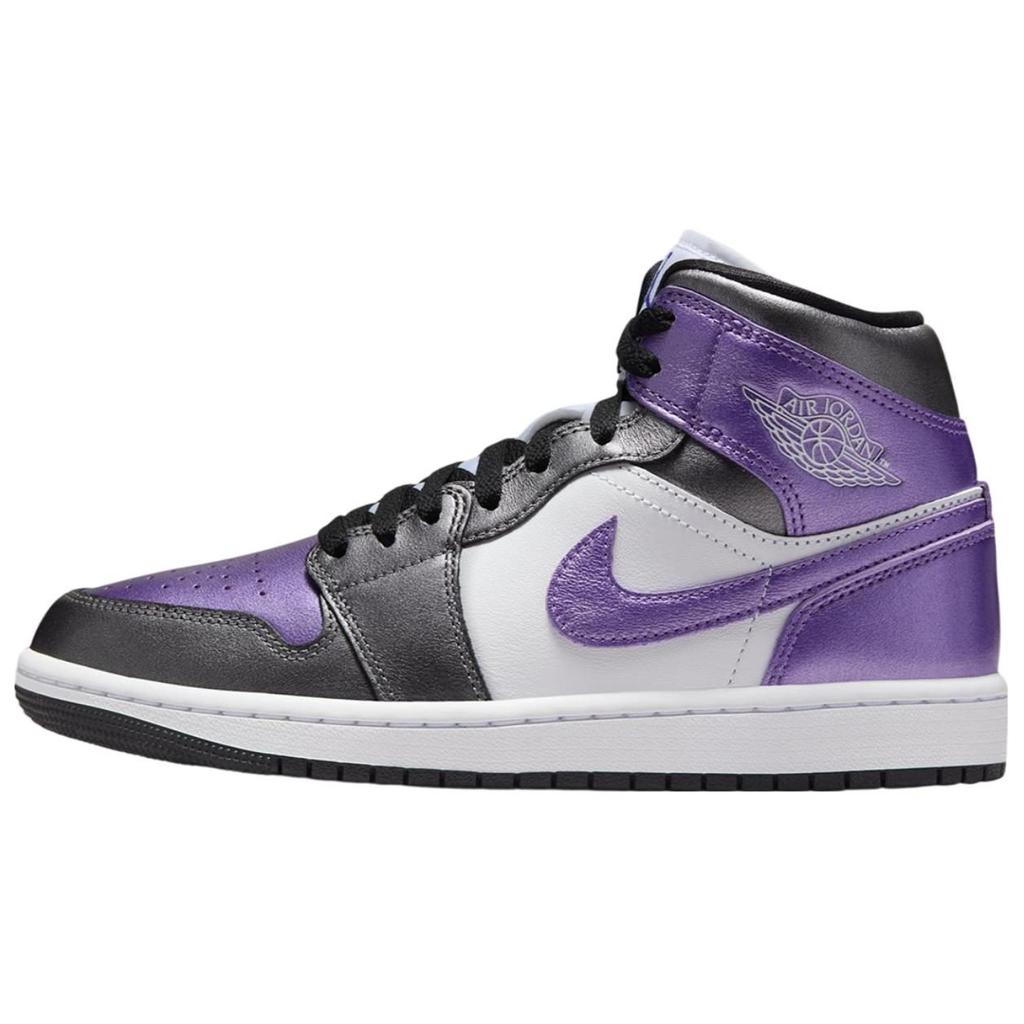 Jordan Air Jordan 1 Slip Resistant Abrasion Resistant Mid top Vintage Basketball Shoes Women's Silver White Purple HJ5911-105