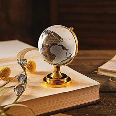 Fengshui Crystal Globe with Golden Stand for Positive Energy, Success, Good Luck Home Children's Study Table Office Glass,White