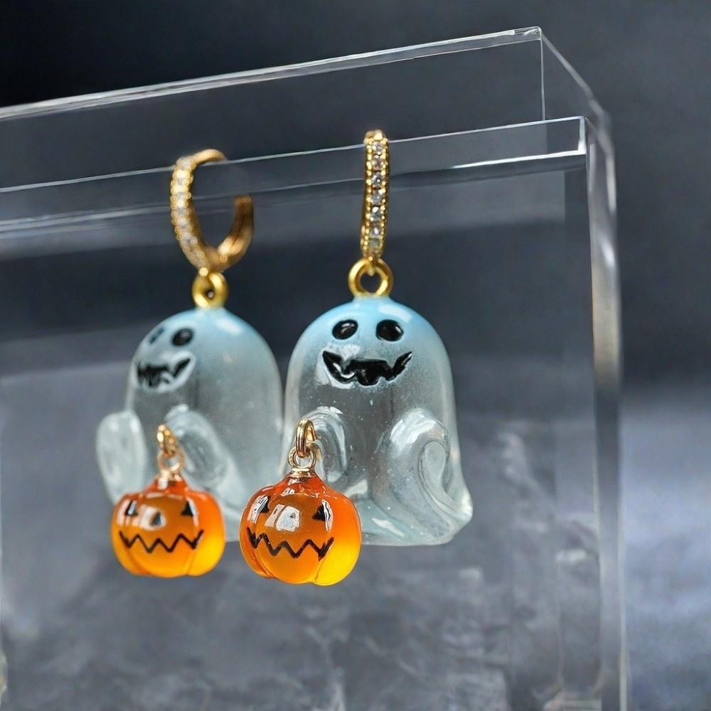 Rhinestone Halloween Earrings Resin Pumpkin Dangle Earrings Fashion Ghost Ear Studs  Party