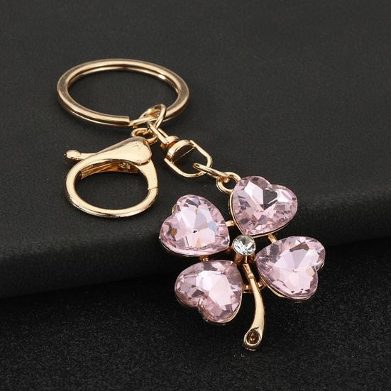 Keychain Pendant Sparkling Rhinestones Four-Leaf Clover Design Key Chain with Lobster Clasp Easy to Hang Key Holder Backpack Car Accessory