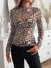 2025 Women's Sexy Leopard Print Mesh Trim Bodysuit Top