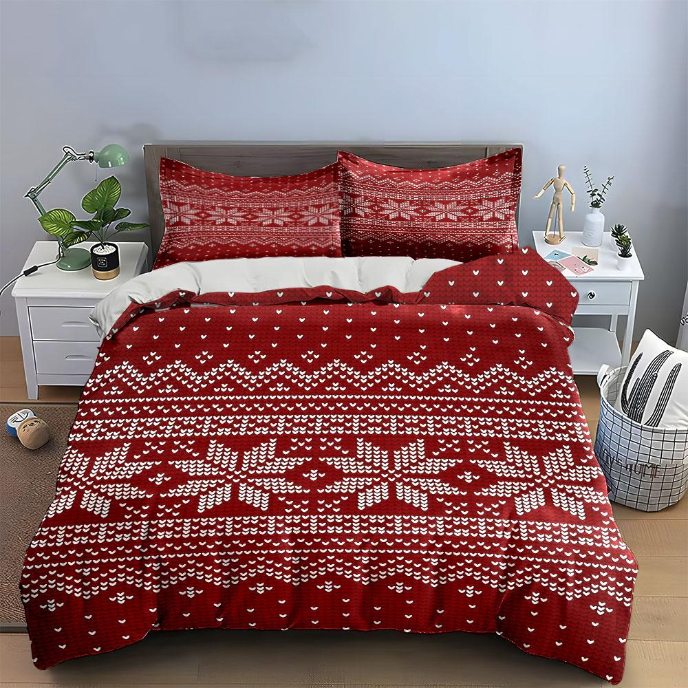 Red Snowflake Bedding Set Bedding Duvet Cover Set Duvet Cover Pillowcases (1 * Duvet Cover 2 * Pillowcases, without duvet insert)