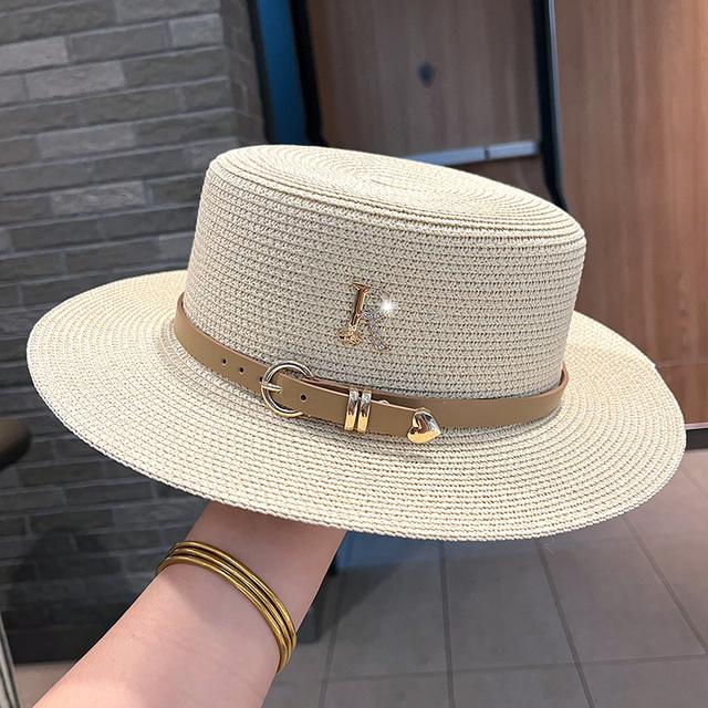 Women's Vintage Straw Hat with Adjustable Strap and Metal R Buckle for Beach and Outdoor Leisure