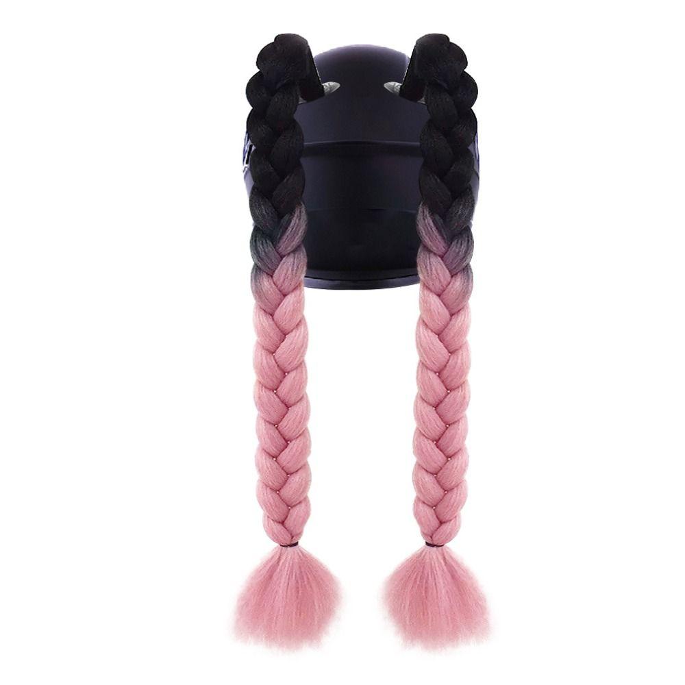 2pcs/pair Helmets Decor Woman Braids Wig With Sucker Twist Dual Pigtail Ponytail for Motor Bike