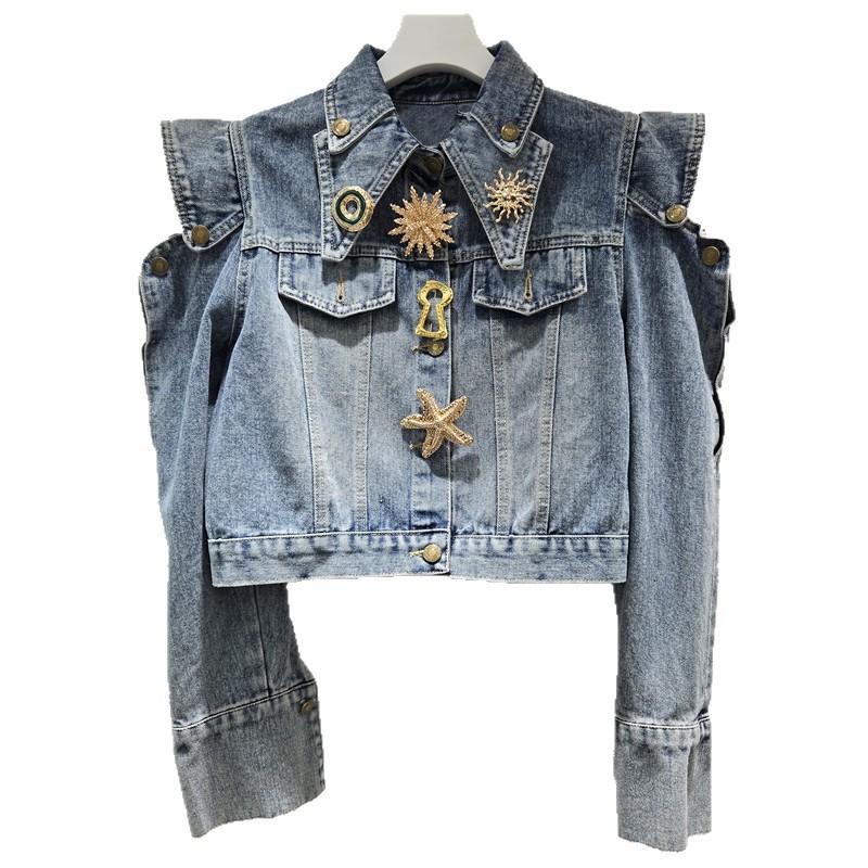 Europese Lente 2026: Elegante Off-Shoulder Hoge Taille Denim Damesjas