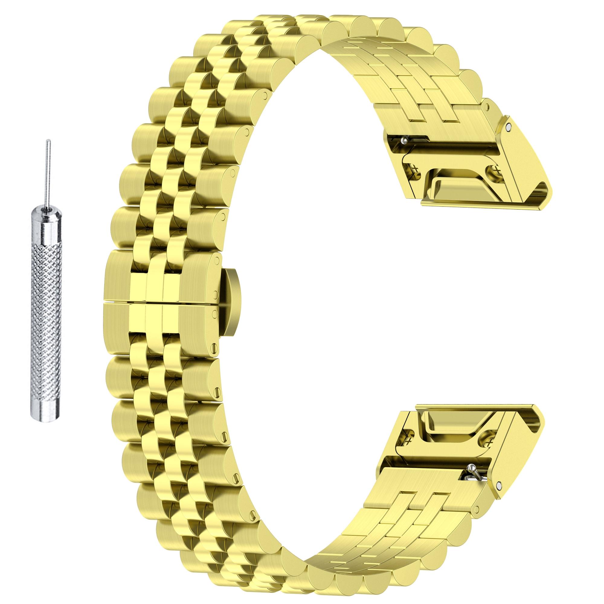 

For Garmin Forerunner 570 42mm/Fenix 7S/6S/5S Stainless Steel 5 Beads Watch Strap Replacement Wrist Band with Tool Gold