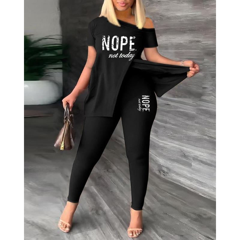 YYFS Women's Fashion Casual Summer Spring Short Sleeve Oblique Collar Trousers Pants Suits