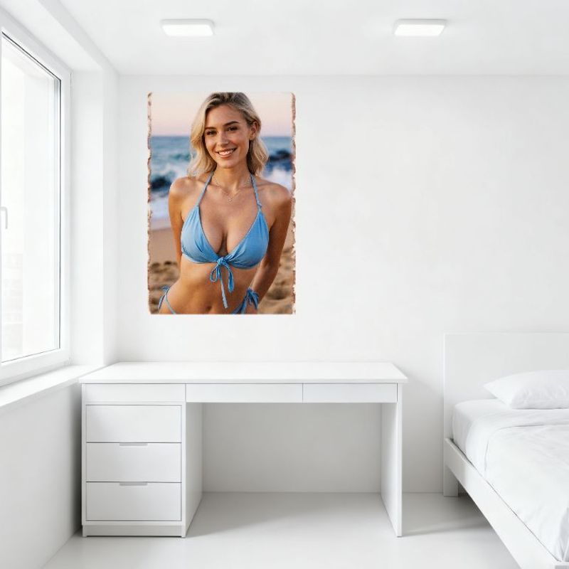 Sexy Blonde Woman Sunset Beach Scene Vintage Tin Sign Rustic Framed Metal Poster for Home Wall Decor