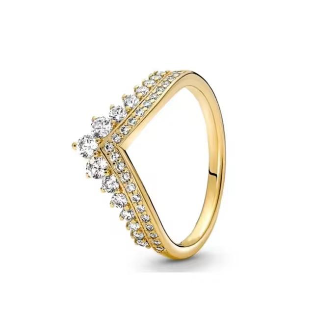 New copper Light Gold Plated Crown Love Bow Colored Diamond Ring Charm Compatible With for Party Daily Leisure Wear Do It Yourself Womens Boutique Je