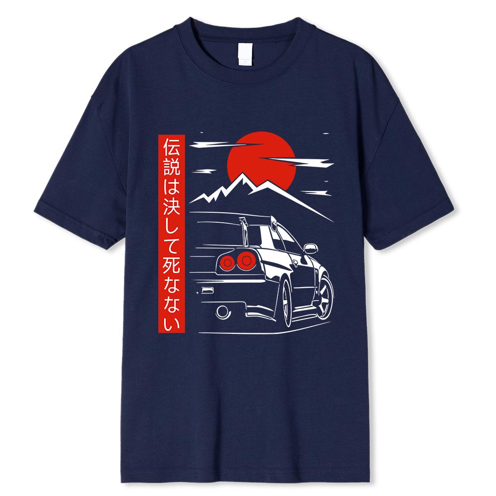 Japanese Style Car Funny T Shirts Men Back Print Street Wear Original Design Oversize Tops Tee Loose Breathable Tees