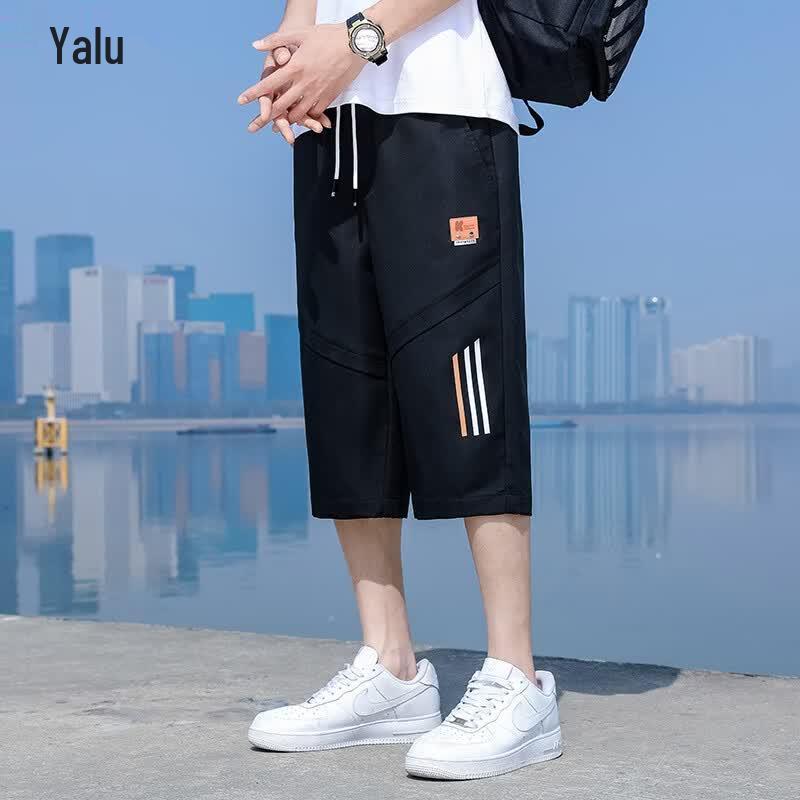 Ya Lu Men's Ice Silk Patchwork Sport Capris