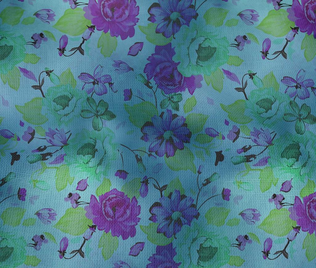 oneOone Cotton Flex Light Blue Fabric Florals Sewing Fabric By The Yard Printed Diy Clothing Sewing Supplies 40 Inch