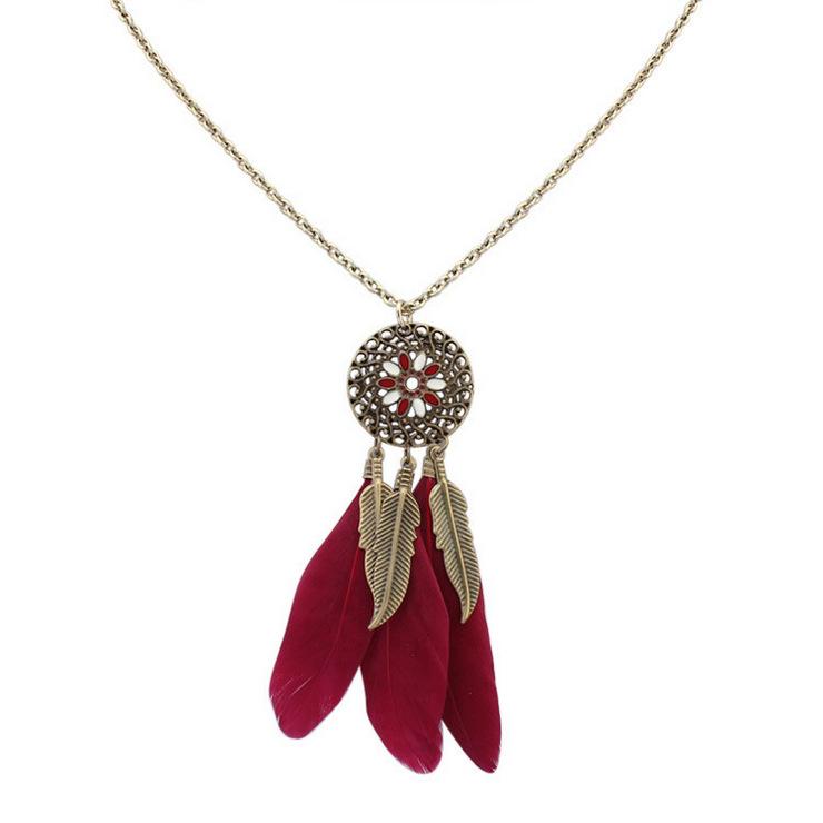 Wind Bohemian Painted Glazed Feather Fringed Earrings Fashion Temperament Women's Earrings Long Necklace Accessories