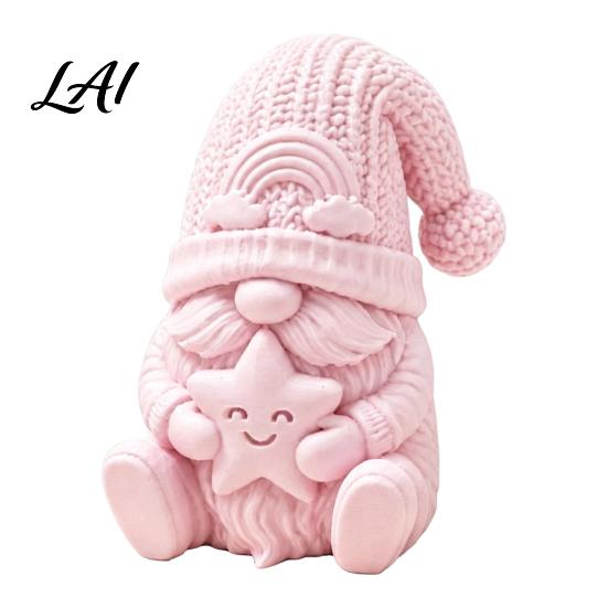 Unique Holiday Gift for Friends 3D Printed Gnome Figurine Holding Smiling Star Faceless Statue with Cute Dwarf Figurines Knit Hat Christmas Tabletop