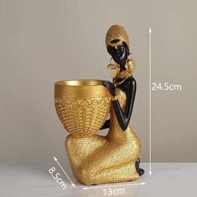 African Tribal Woman Figurines Black Girls Ornament Tabletop Decorative Sculpture Home Decoration Accessories
